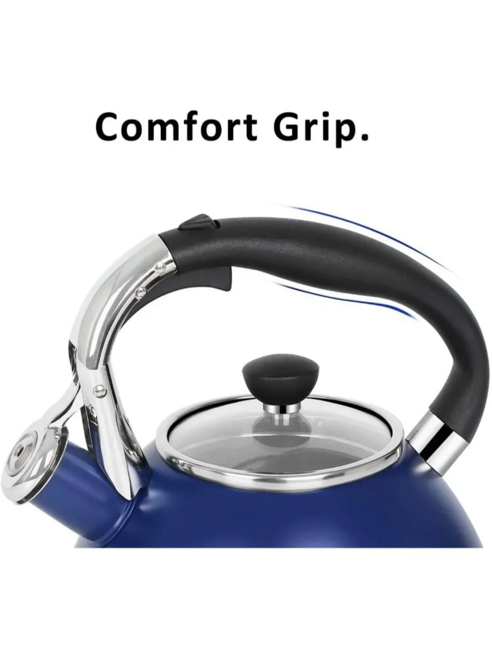 Blue Stainless Steel Kitchen Whistling Stove Top Tea Kettle 2.5 Quart Glass Lid